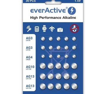 Mini alkaline battery Set everActive 10 x G3 / LR41, 5 x G4 / LR626, 5 x G10 / LR1130, 10 x G13 / LR1154 - Strmec, Sveta Nedelja