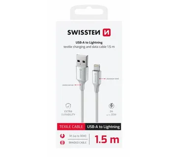 SWISSTEN kabel USB/Lightning TEXTILE II, 3A, 480 Mb/s, 1,5m bijelo-srebrni - 03080120 - Strmec, Sveta Nedelja