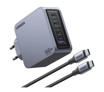 UGREEN Nexode Pro, 160W, 3x USB-C, USB-A, USB-C kabel, GaN, sivi - Strmec, Sveta Nedelja