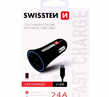 SWISSTEN punjač za auto, 2xUSB, 2.4A, crni + kabel za punjenje USB - microUSB - Strmec, Sveta Nedelja