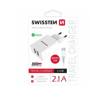 SWISSTEN punjač za AC220, 2xUSB, 2.1A, SMART IC, bijeli+ microUSB kabel - Strmec, Sveta Nedelja