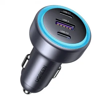 UGREEN auto punjač 30W, 2×USB-C/1×USB-A, PD3.0/QC3.0, sivi - cover