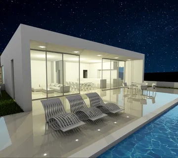 Hrvatska, Zadar, Sukošan - Građevinsko zemljište s projektom u Debeljaku, 617 m², kuća s bazenom - Debeljak, Sukošan