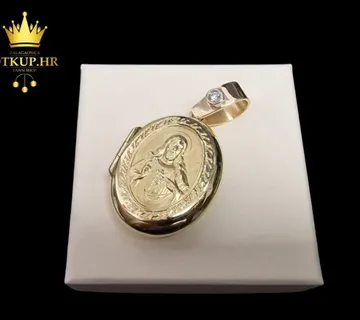 ZLATNI MEDALJON .585 SA DIJAMANTOM 0.14ct / R1, RATE !! - cover