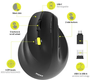 Port miš 2.4 GHz BT erg. punjivi za ljevake, crni - cover