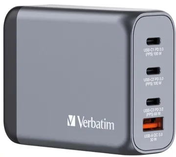 Adapter za napajanje VERBATIM GNC-100 GaN zidni punjač 100W, 2×USB-C PD 100W, 1×USB-C PD 65W, 1× USB-A QC3.0 - Karlovac