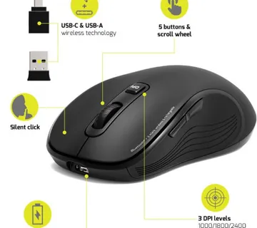 Port miš ESSENTIEL WL+BT, USB-C, punjivi, crni - cover