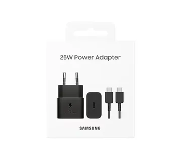 Adapter za napajanje SAMSUNG - kućni punjač + kabel USB Type-C 25W brzi GaN - crni BLISTER - cover