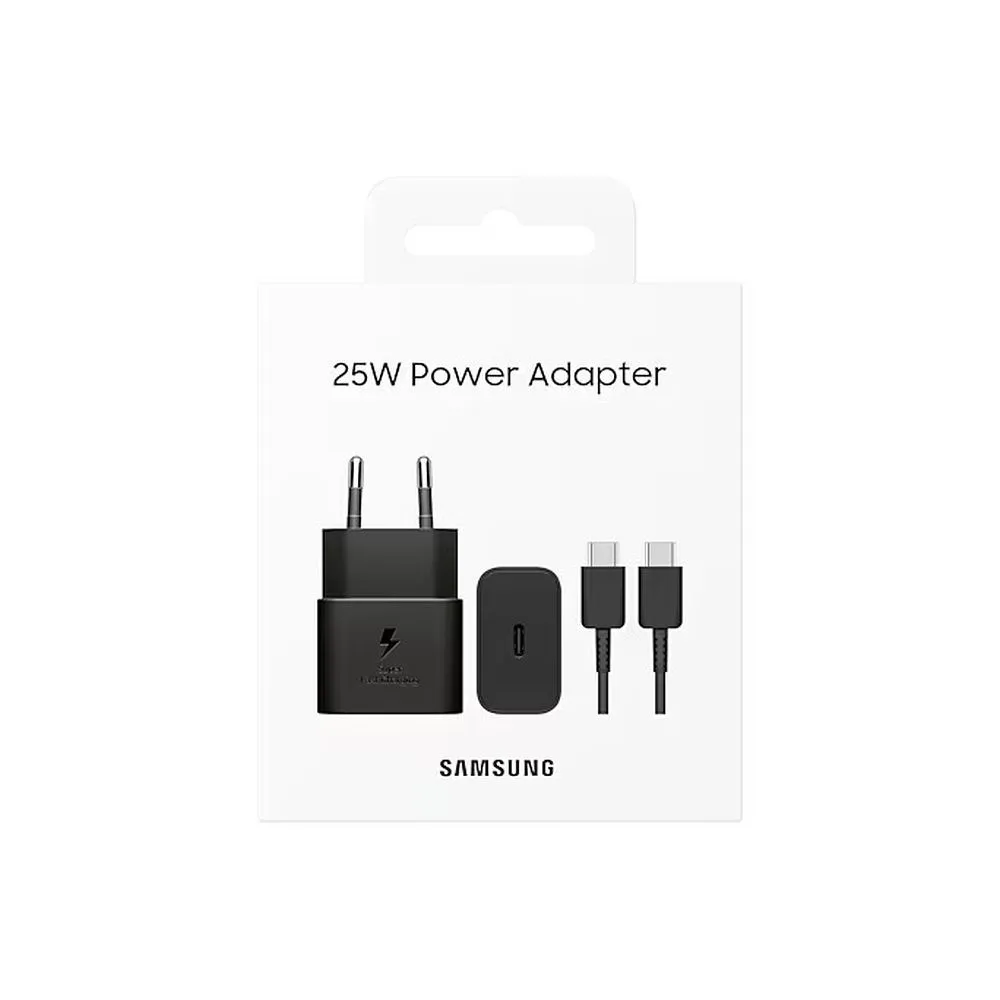 Adapter za napajanje SAMSUNG - kućni punjač + kabel USB Type-C 25W brzi GaN - crni BLISTER - cover