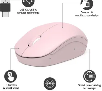Port miš OFFICE bežični USB-A/USB-C, roza - cover