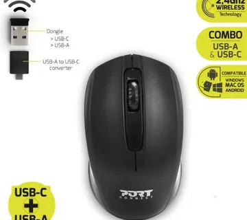 Port miš BUDGET bežični, USB-C & USB-A, crni - cover