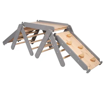 Trokut za penjanje s toboganom i okvirom za penjanje - sivi - cover