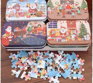 Komplet 4 x Drvene Puzzle Christmas u metalnoj kutiji - cover
