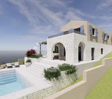 Prilika!Građevinsko zemljiste s projektom i započetom gradnjom i s pogledom na more!Višnjan