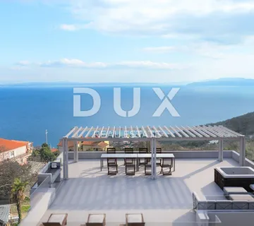 OPATIJA, BREGI - stan u prizemlju 70m2 s panoramskim pogledom na more i bazenom + okućnica 150m2 - Bregi, Matulji