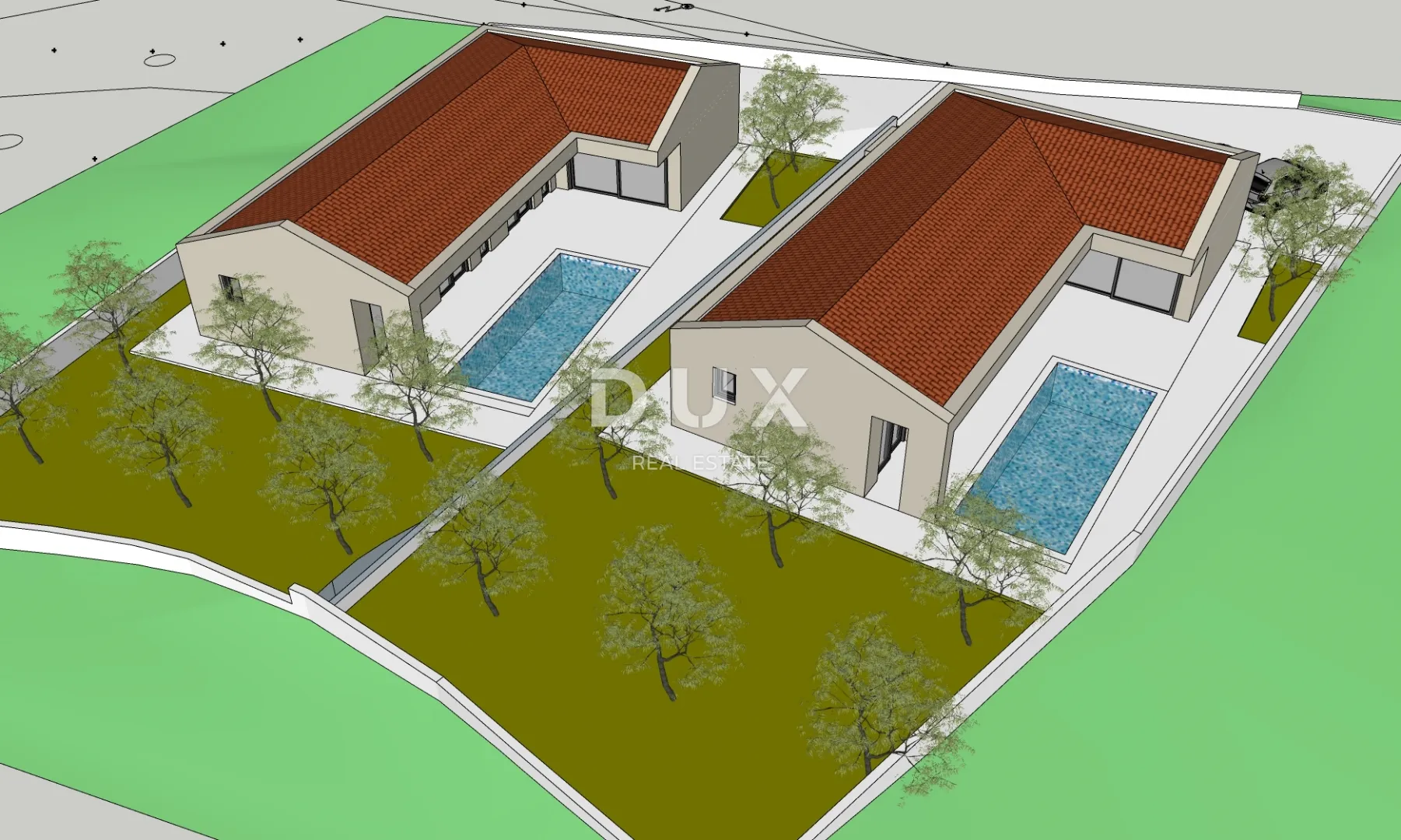 ISTRA, MARČANA - Premium projekt dviju prizemnica s bazenom s poljoprivrednim zemljištem - cover