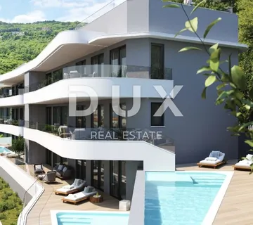 OPATIJA, CENTAR - stan u vrhunskoj novogradnji s vlastitim bazenom, panoramski pogled na more, garaža