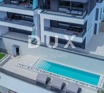 OPATIJA, CENTAR - stan 132m2 u novogradnji s vrtom, bazenom, garažom, pogled na more, centar Opatije
