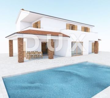 OTOK KRK, KRAS - Zemljište 2207 m2, projekt vile s bazenom s započetom gradnjom - cover