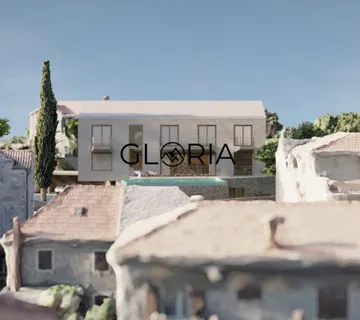 Postira, građevinsko zemljište s idejnim projektom za vilu s bazenom, - cover