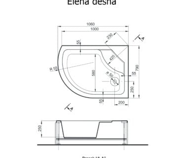 Tuš kada Polyagram Elena polukružna 110x80 s oblogom duboka/desna fi 52 - cover