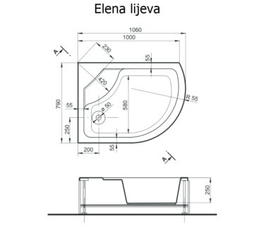 Tuš kada Polyagram Elena polukružna 110x80 s oblogom duboka/lijeva fi 52 - cover