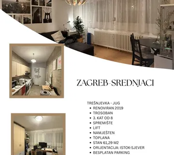 Zagreb - Srednjaci, trosoban namješten stan, bez provizije!