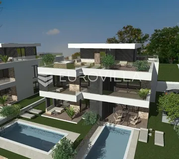 Istra, Tar, novogradnja - stan na 1.katu 98,81 m2 s krovnom terasom i panoramskim pogledom na more - Vabriga, Tar-Vabriga