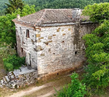 Istra, okolica Oprtlja, Autentična kamena istarska kuća s građevinskim zemljištem i velikim potenci - Oprtalj