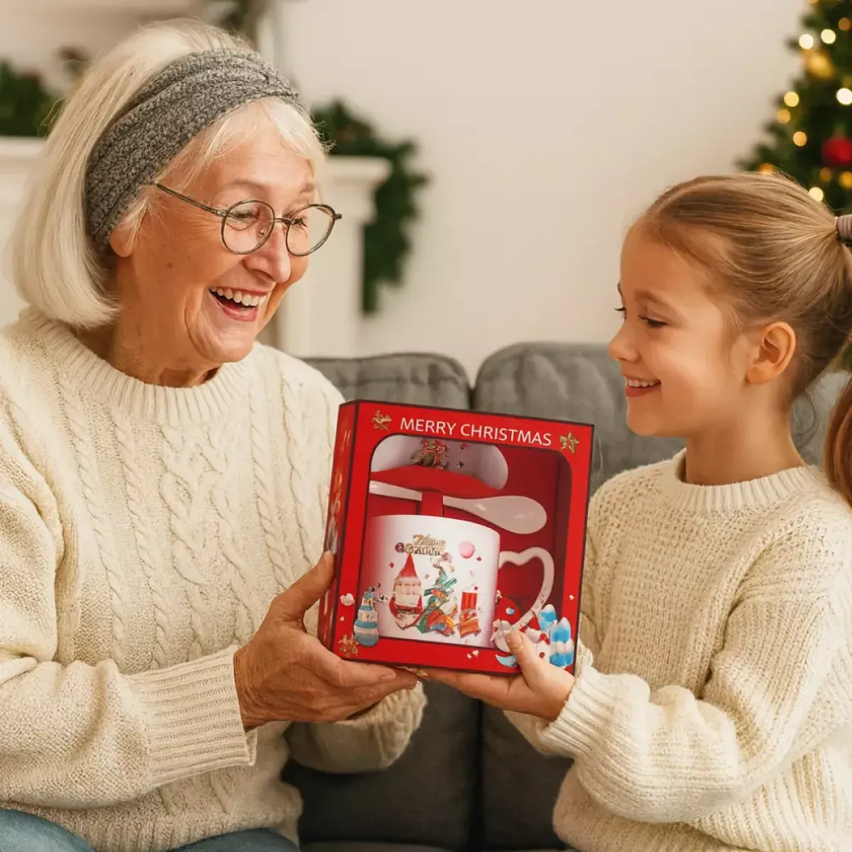 Keramička božićna šalica s tanjurićem i žlicom - cover