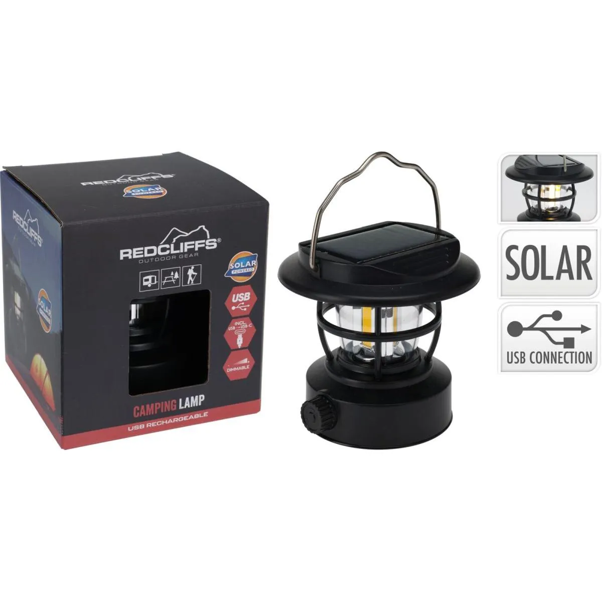 Redcliffs solarna svjetiljka za kampiranje crna  - cover