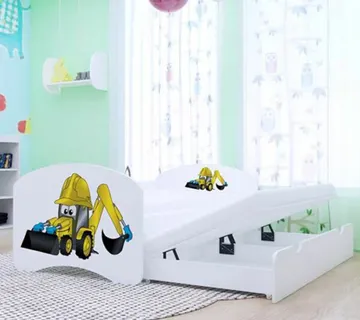 Drveni dječji krevet Happy bager s dodatnim ležajem – 180×90 - cover