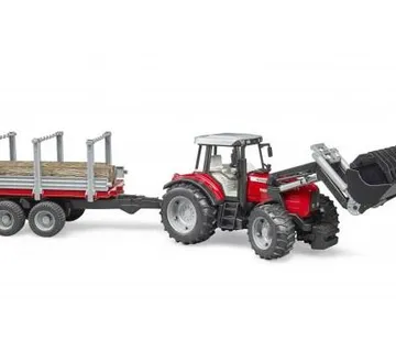 Bruder Massey Ferguson sa prednjim utovarivačem i prikolicom za drva - cover