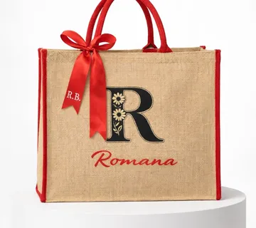 Crvena jutena shopping torba s mašnom (maxi veličina) - Prozor, Otočac