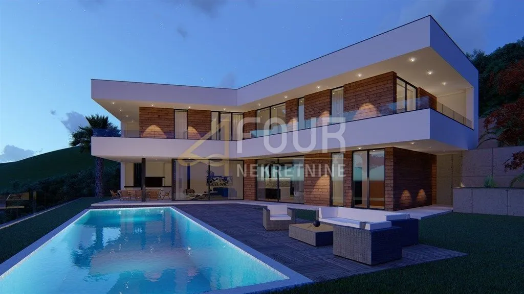 Mošćenička Draga, građevinsko zemljište, projekt za vilu s bazenom - cover