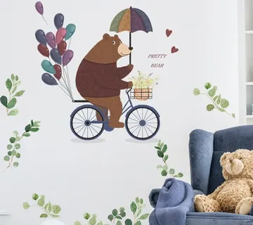 Zidna naljepnica Bear riding bicycle - cover
