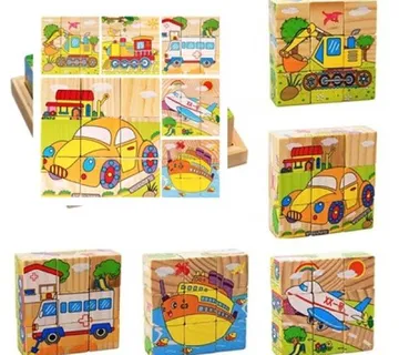 Dječje drvene kockice za slaganje - 6 motiva u jednom set - cover