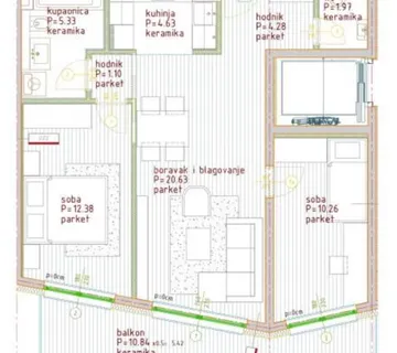 Novogradnja Poreč, trosobni stan, 72.44 m2