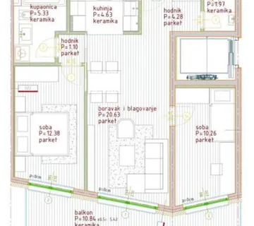 Novogradnja Poreč, trosobni stan, 72.44 m2