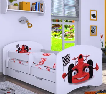 Drveni dječji krevet Happy trkaći auto s ladicom – 140×70 - cover