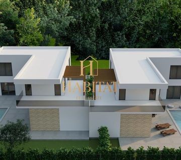 Istra , Labinci , gradjevinska parcela 1201m2 , projekt za DUPLEX , 2 bazena , pogled na more , gradjevinska dozvola , sva infrastruktura - cover