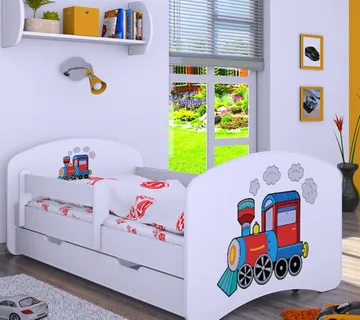 Drveni dječji krevet Happy vlak s ladicom – 200×90 - cover