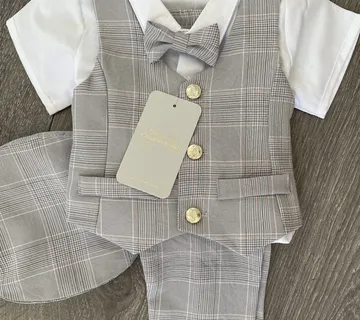 Krsno odijelo s prslukom sivo karirano 6819 5/1 -zl.dugme - cover