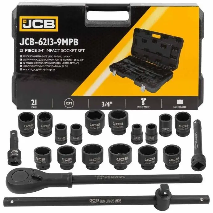 Set nasadnih udarnih ključeva 3/4" 21 kom (17-50mm) 12-strano jcb-6213 - cover