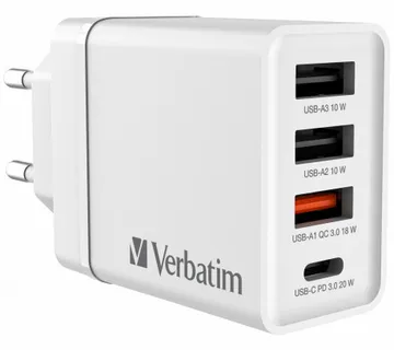 Verbatim zidni punjač 30W, 3×USB-A/1×USB-C, bijeli - cover