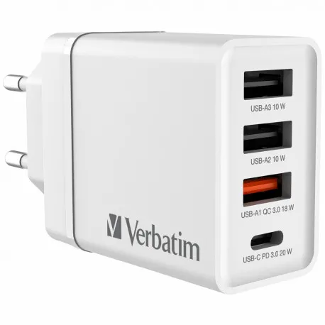 Verbatim zidni punjač 30W, 3×USB-A/1×USB-C, bijeli - cover