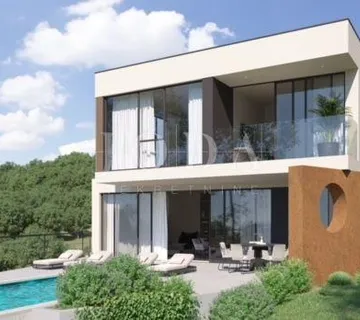 Labin, okolica, građevinski teren sa građevinskom dozvolom i predivnim pogledom na more - cover