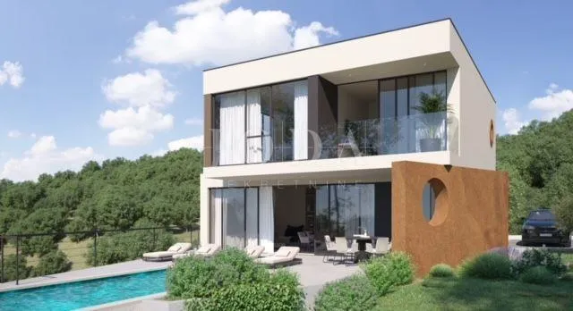 Labin, okolica, građevinski teren sa građevinskom dozvolom i predivnim pogledom na more - cover