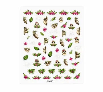 3D Nail Stickers Cute Sloths and Flowers - Zagreb