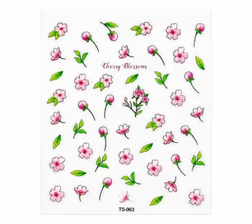 3D Nail Stickers Delicate pink flowers - Zagreb